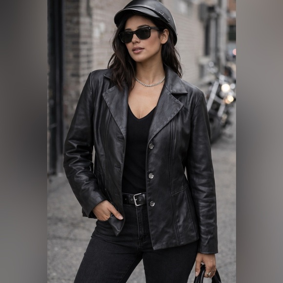 Jessica Jackets & Blazers - Jessica Genuine Leather Black Jacket | Classic Minimalist Blazer Style | Size L